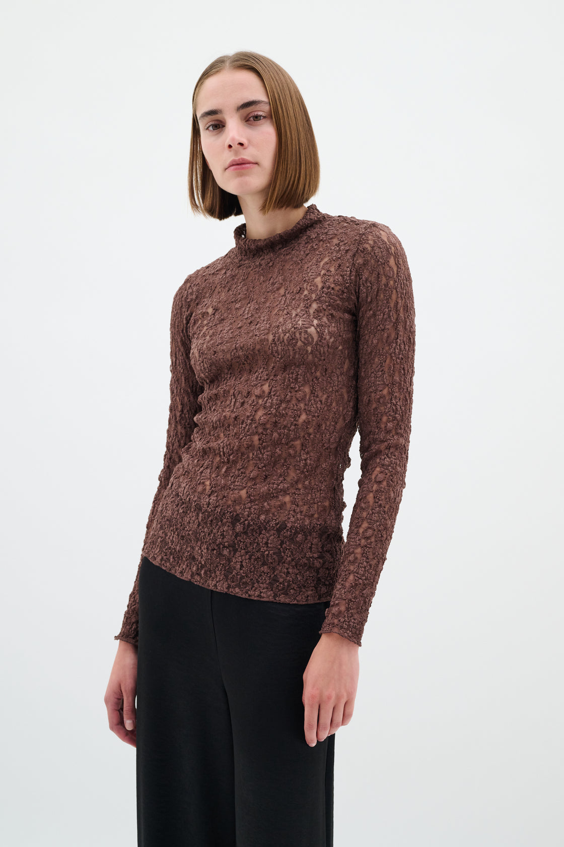 Civah Turtleneck Blouse- Brown Puce