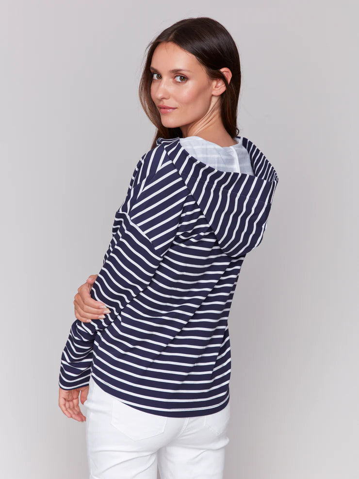 Marine + White Striped Hoodie