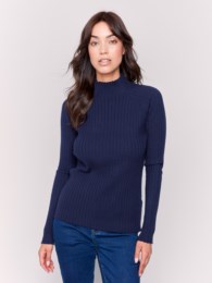 Basic Ribbed Knit Mock Neck Sweater