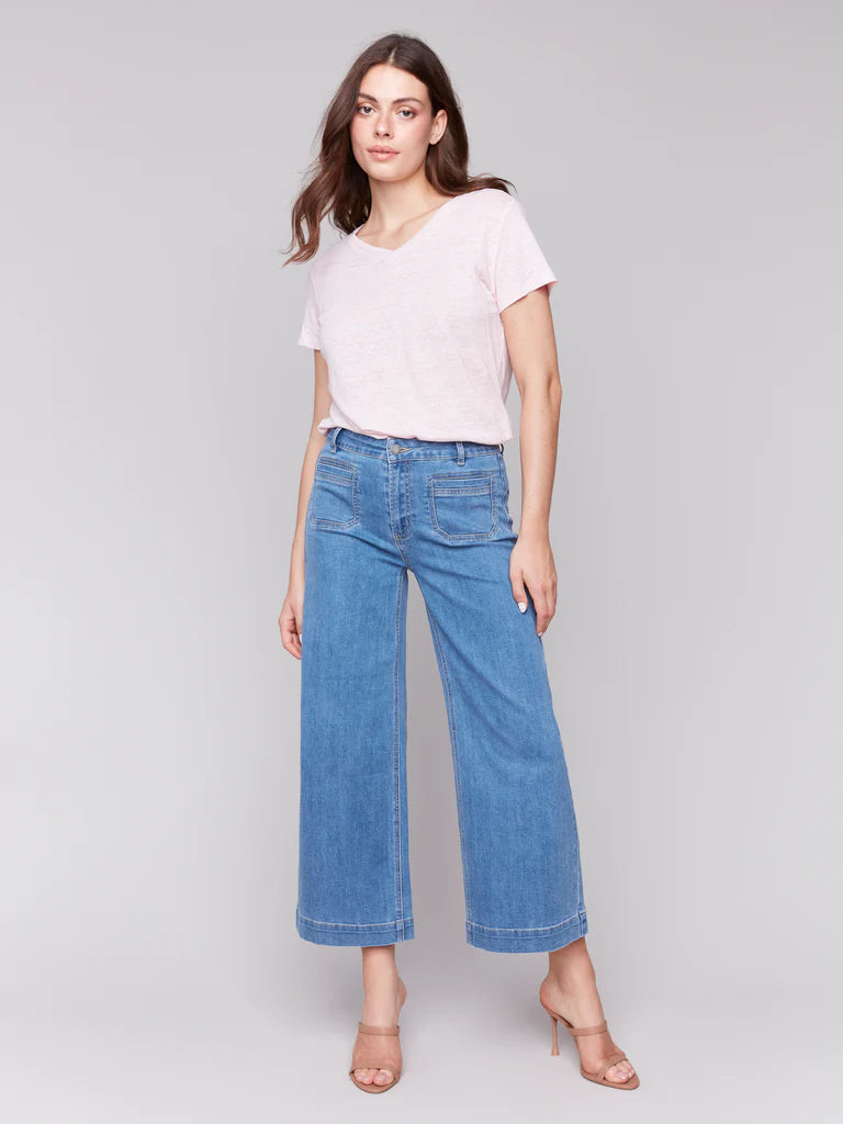 Cropped Flare Leg Patch Pocket