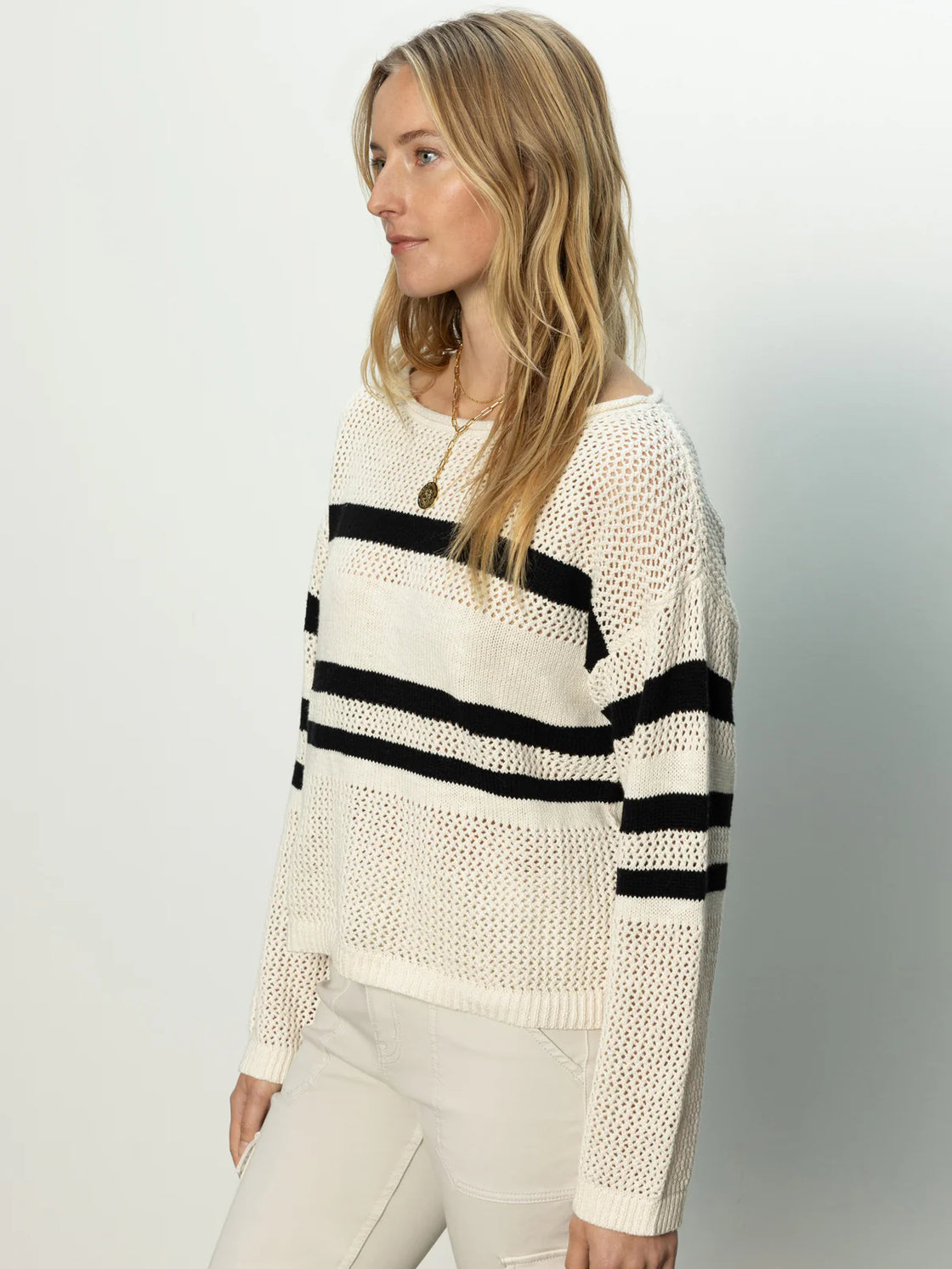 Sporty Stripe Open Knit Sweater