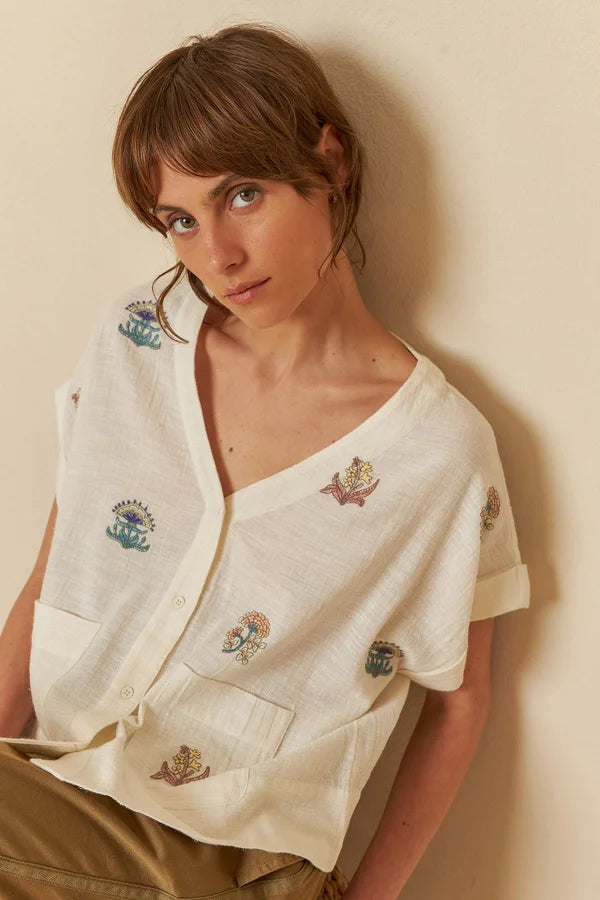 Short Sleeve Embroidered Blouse