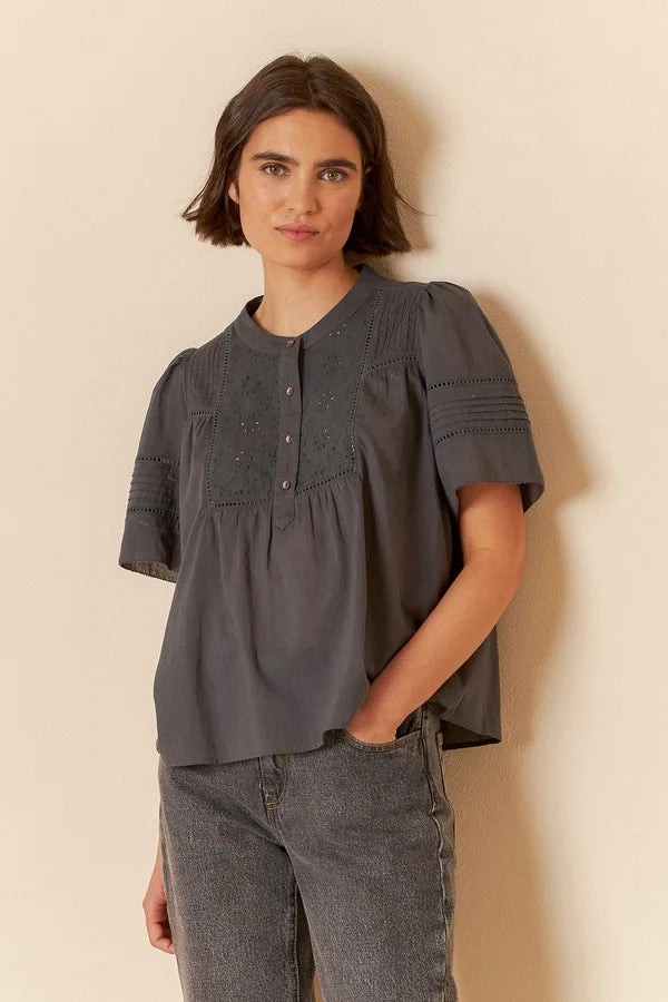 Embroidered Voile Blouse